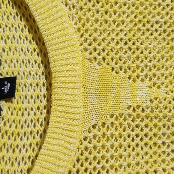ANA Sweater Womens Size L Yellow Crochet Open Weave - Picture 2 of 8